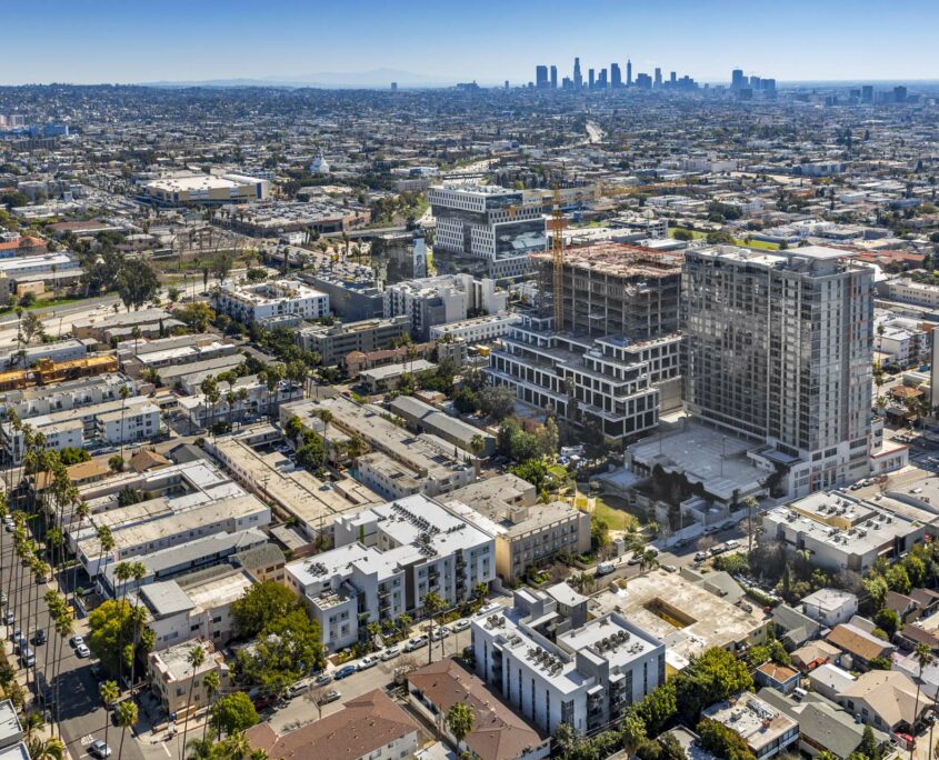 Aerial View of Vues on Gordon with Downtown LA in the Background